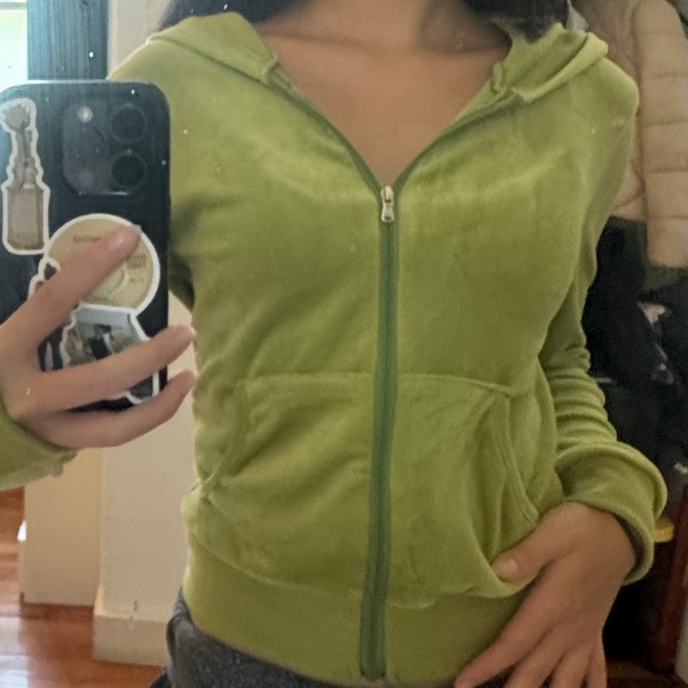 Green Velour Zip-Up Hoodie